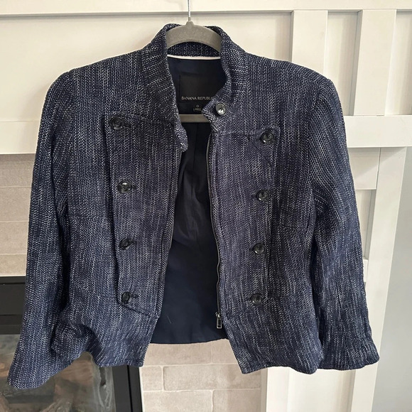 Banana republic Blue & White  Blend Tweed Blazer Size 0 - Picture 2 of 5